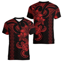 Hawaiian Tribal Women V Neck T Shirt Polynesian Kakau Turtle - Red LT9 - Polynesian Pride