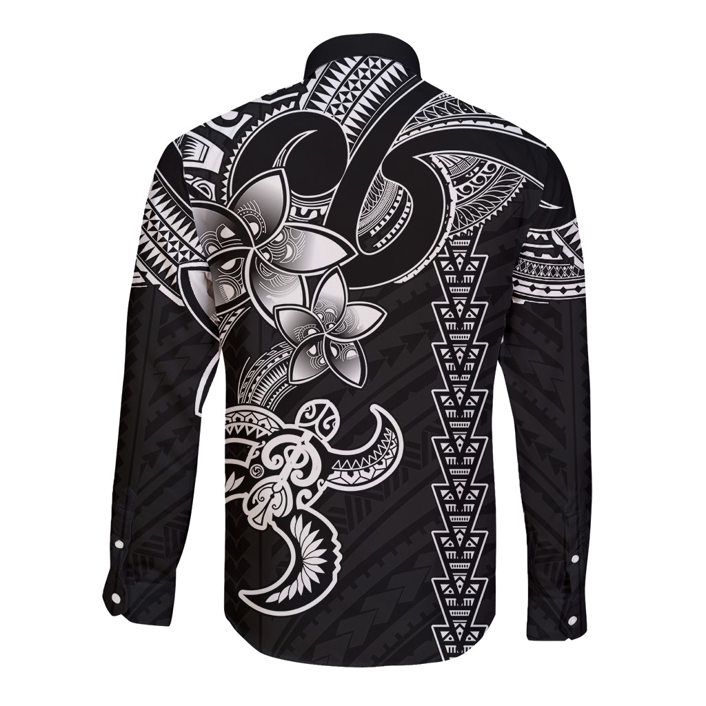 Hawaiian Tribal Long Sleeve Button Shirt Polynesian Kakau Turtle - White LT9 - Polynesian Pride