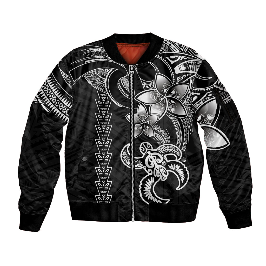 Hawaiian Tribal Sleeve Zip Bomber Jacket Polynesian Kakau Turtle - White LT9 Unisex White - Polynesian Pride