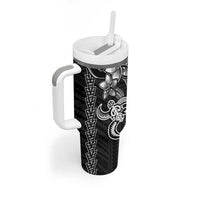 White Hawaiian Kakau Turtle Tumbler With Handle Polynesian Tribal