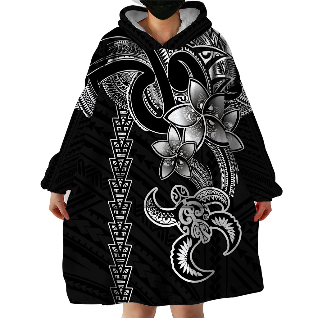 Hawaiian Tribal Wearable Blanket Hoodie Polynesian Kakau Turtle - White LT9 - Polynesian Pride
