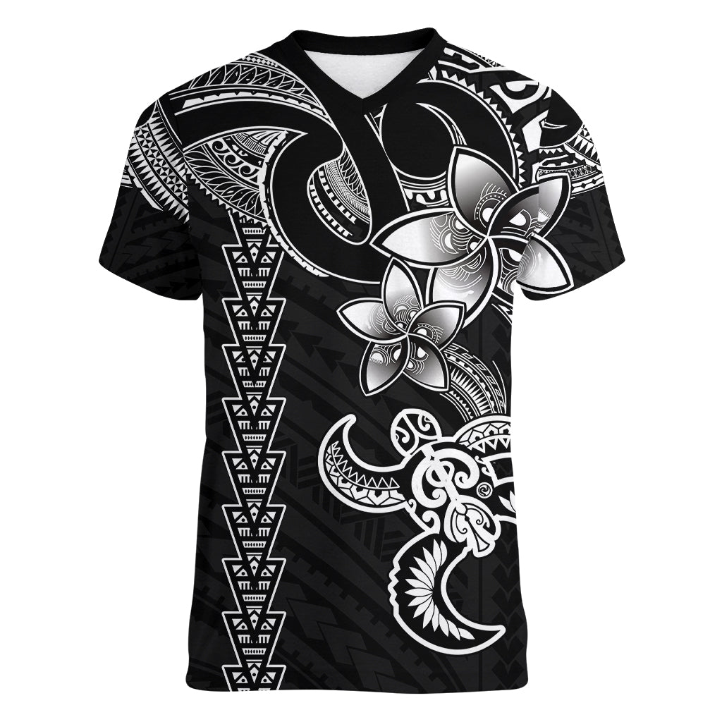 Hawaiian Tribal Women V Neck T Shirt Polynesian Kakau Turtle - White LT9 Female White - Polynesian Pride