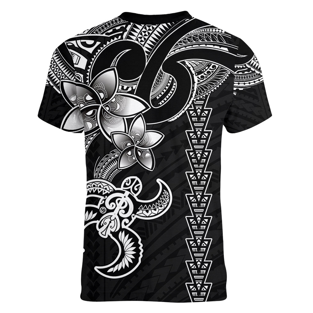 Hawaiian Tribal Women V Neck T Shirt Polynesian Kakau Turtle - White LT9 - Polynesian Pride