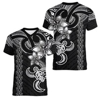 Hawaiian Tribal Women V Neck T Shirt Polynesian Kakau Turtle - White LT9 - Polynesian Pride
