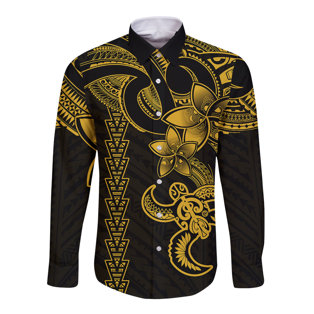 Hawaiian Tribal Long Sleeve Button Shirt Polynesian Kakau Turtle - Yellow LT9 Unisex Yellow - Polynesian Pride