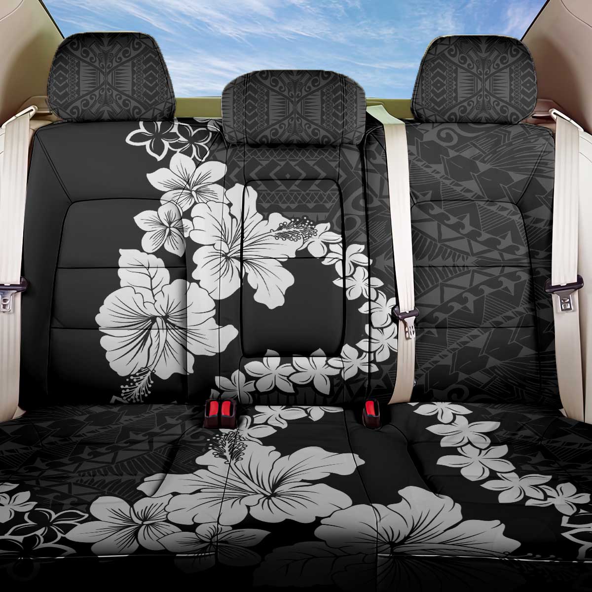 American Samoa Lotu Tamaiti Back Car Seat Cover White Sunday Plumeria Black Vibe