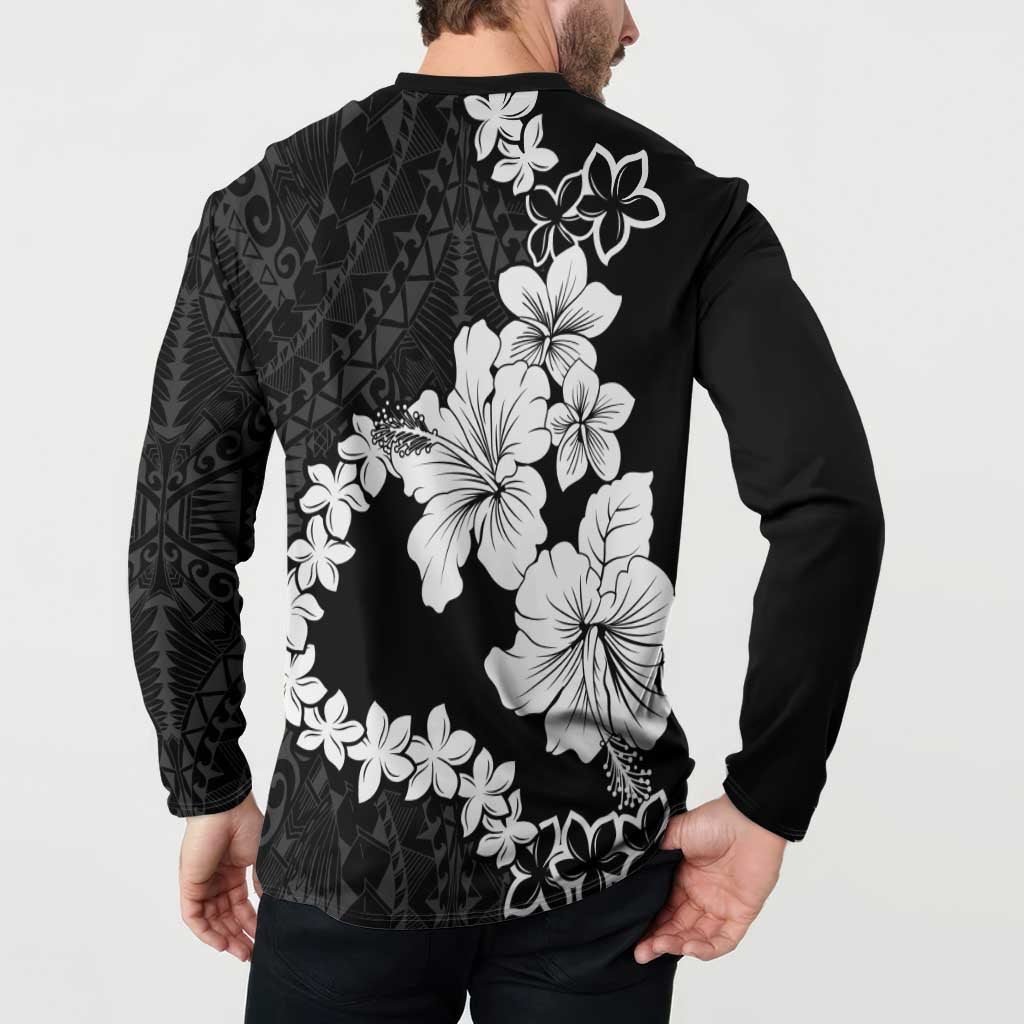 American Samoa Lotu Tamaiti Button Sweatshirt White Sunday Plumeria Black Vibe