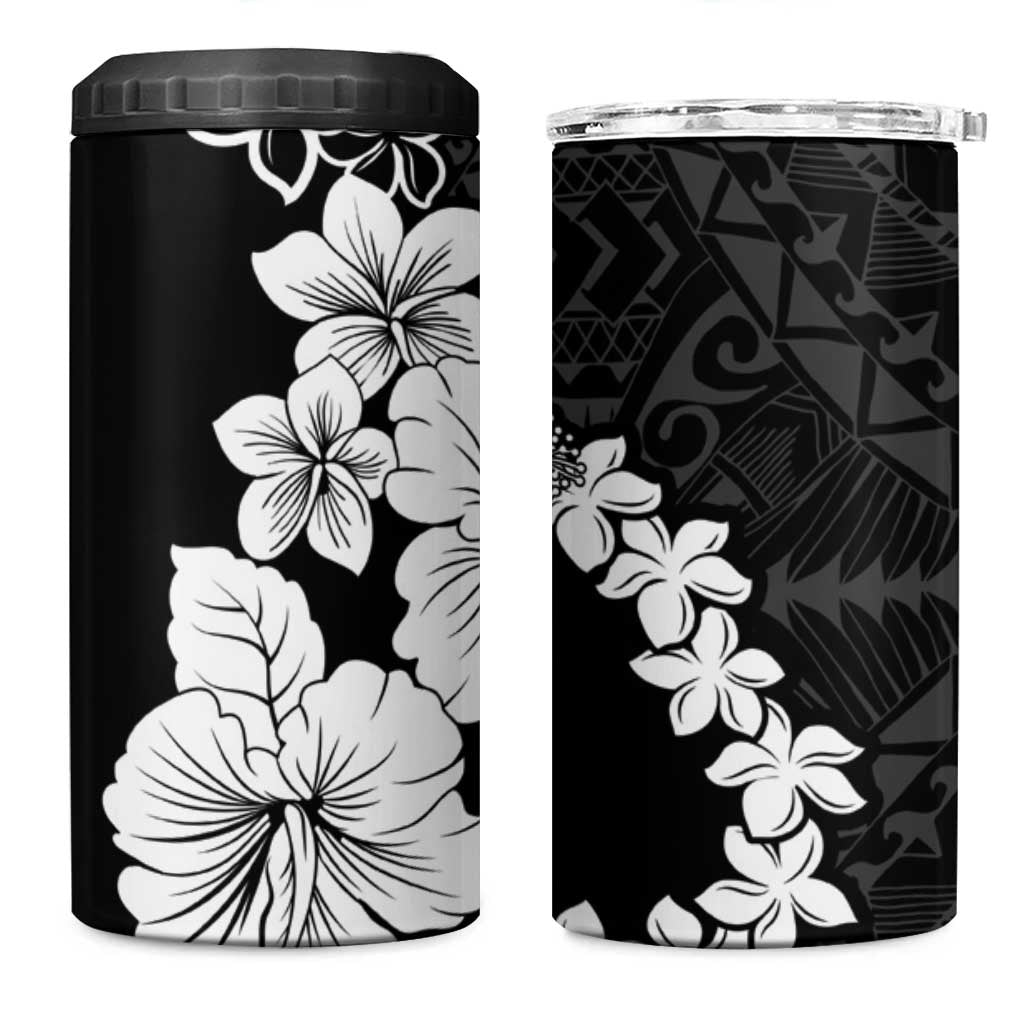 American Samoa Lotu Tamaiti 4 in 1 Can Cooler Tumbler White Sunday Plumeria Black Vibe