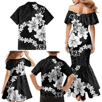American Samoa Lotu Tamaiti Family Matching Mermaid Dress and Hawaiian Shirt White Sunday Plumeria Black Vibe