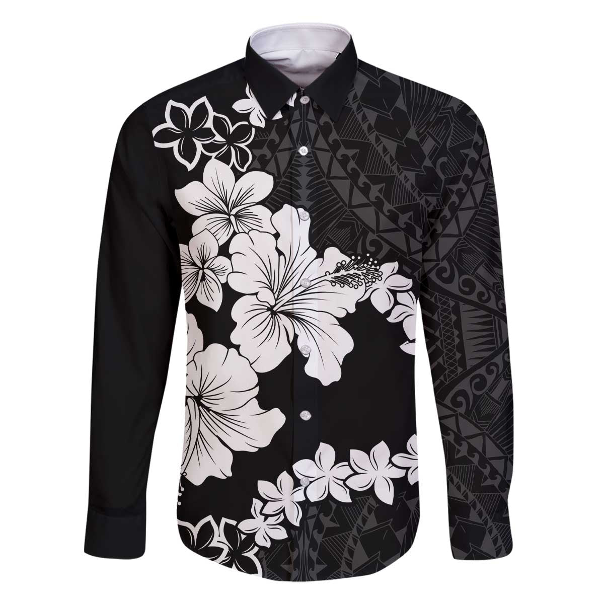 American Samoa Lotu Tamaiti Family Matching Off Shoulder Short Dress and Hawaiian Shirt White Sunday Plumeria Black Vibe