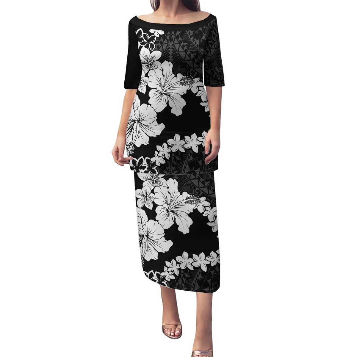 American Samoa Lotu Tamaiti Family Matching Puletasi and Hawaiian Shirt White Sunday Plumeria Black Vibe