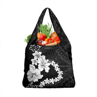 American Samoa Lotu Tamaiti Grocery Bag White Sunday Plumeria Black Vibe