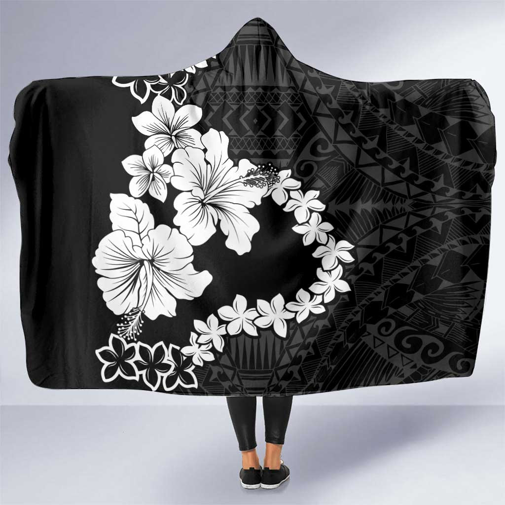 American Samoa Lotu Tamaiti Hooded Blanket White Sunday Plumeria Black Vibe