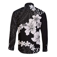 American Samoa Lotu Tamaiti Long Sleeve Button Shirt White Sunday Plumeria Black Vibe