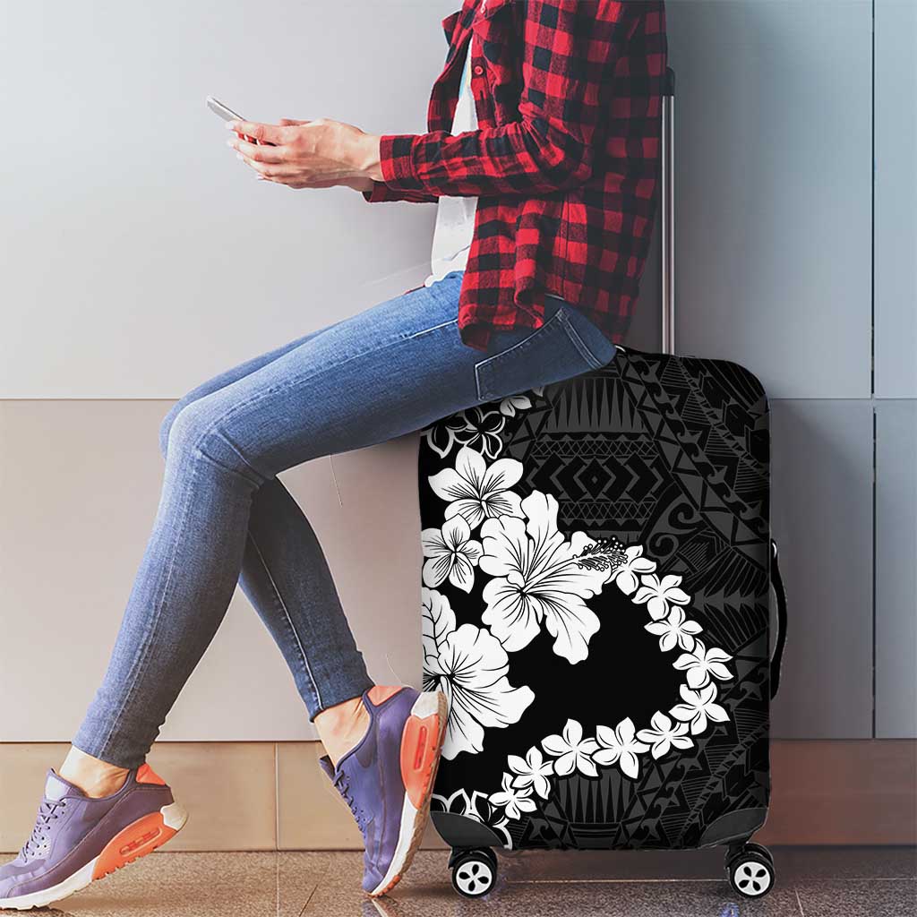 American Samoa Lotu Tamaiti Luggage Cover White Sunday Plumeria Black Vibe