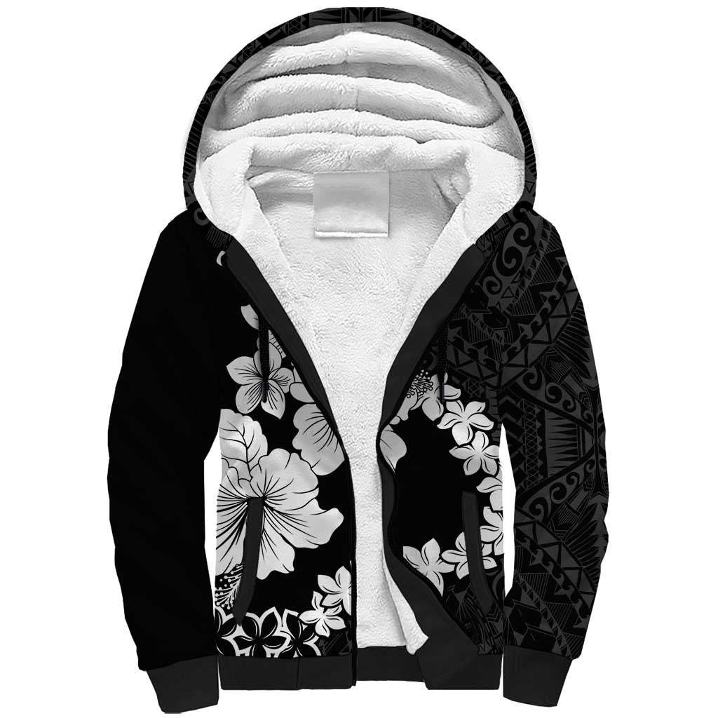 American Samoa Lotu Tamaiti Sherpa Hoodie White Sunday Plumeria Black Vibe