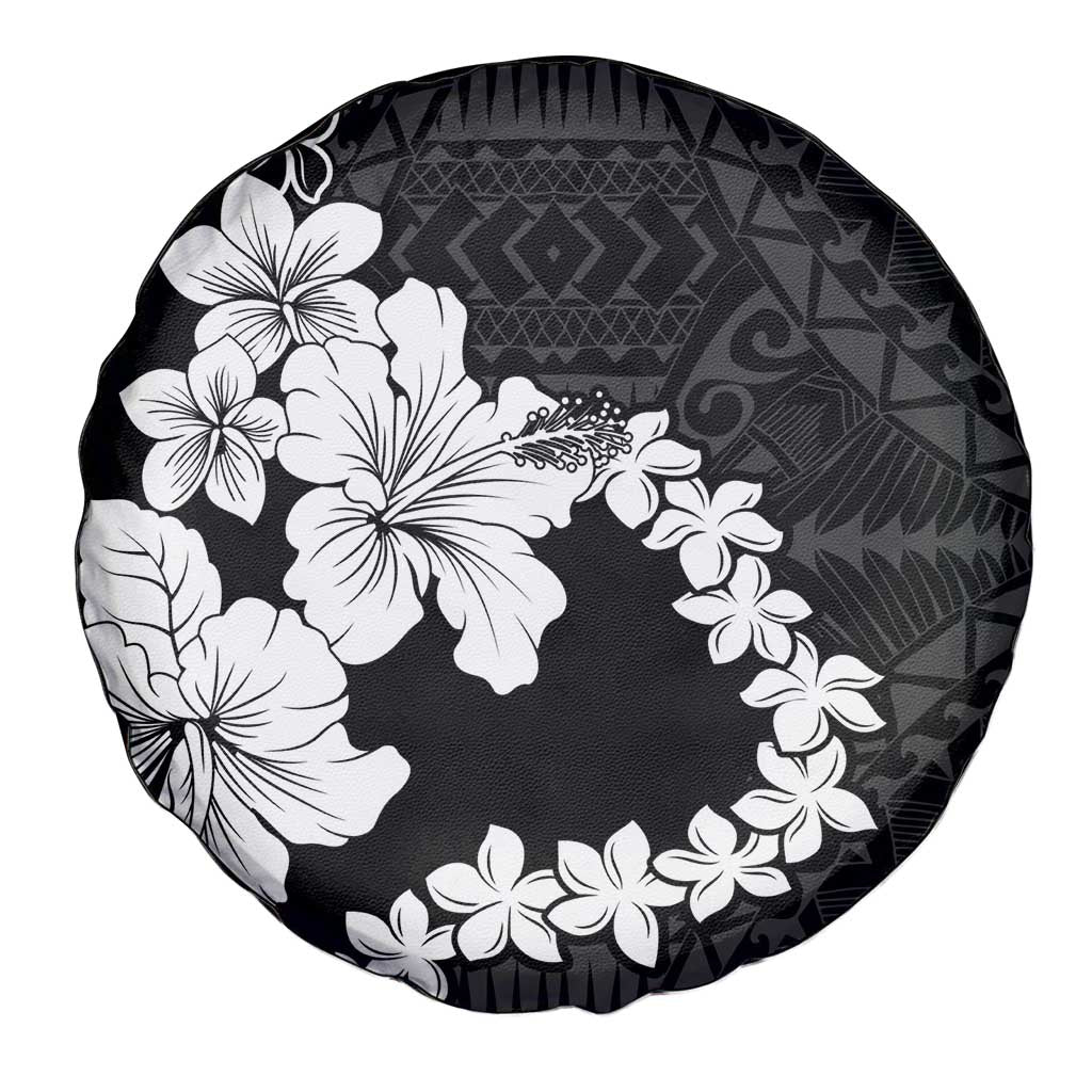 American Samoa Lotu Tamaiti Spare Tire Cover White Sunday Plumeria Black Vibe