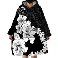 American Samoa Lotu Tamaiti Wearable Blanket Hoodie White Sunday Plumeria Black Vibe