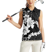 American Samoa Lotu Tamaiti Women Sleeveless Polo Shirt White Sunday Plumeria Black Vibe