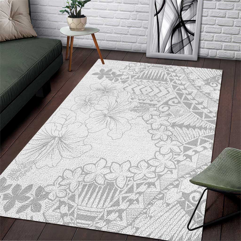 American Samoa Lotu Tamaiti Area Rug White Sunday Plumeria White Vibe