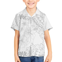 American Samoa Lotu Tamaiti Family Matching Off The Shoulder Long Sleeve Dress and Hawaiian Shirt White Sunday Plumeria White Vibe