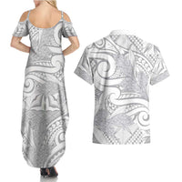 Lotu Tamaiti Samoa Siapo Couples Matching Summer Maxi Dress and Hawaiian Shirt White Sunday With Teuila Torch Ginger