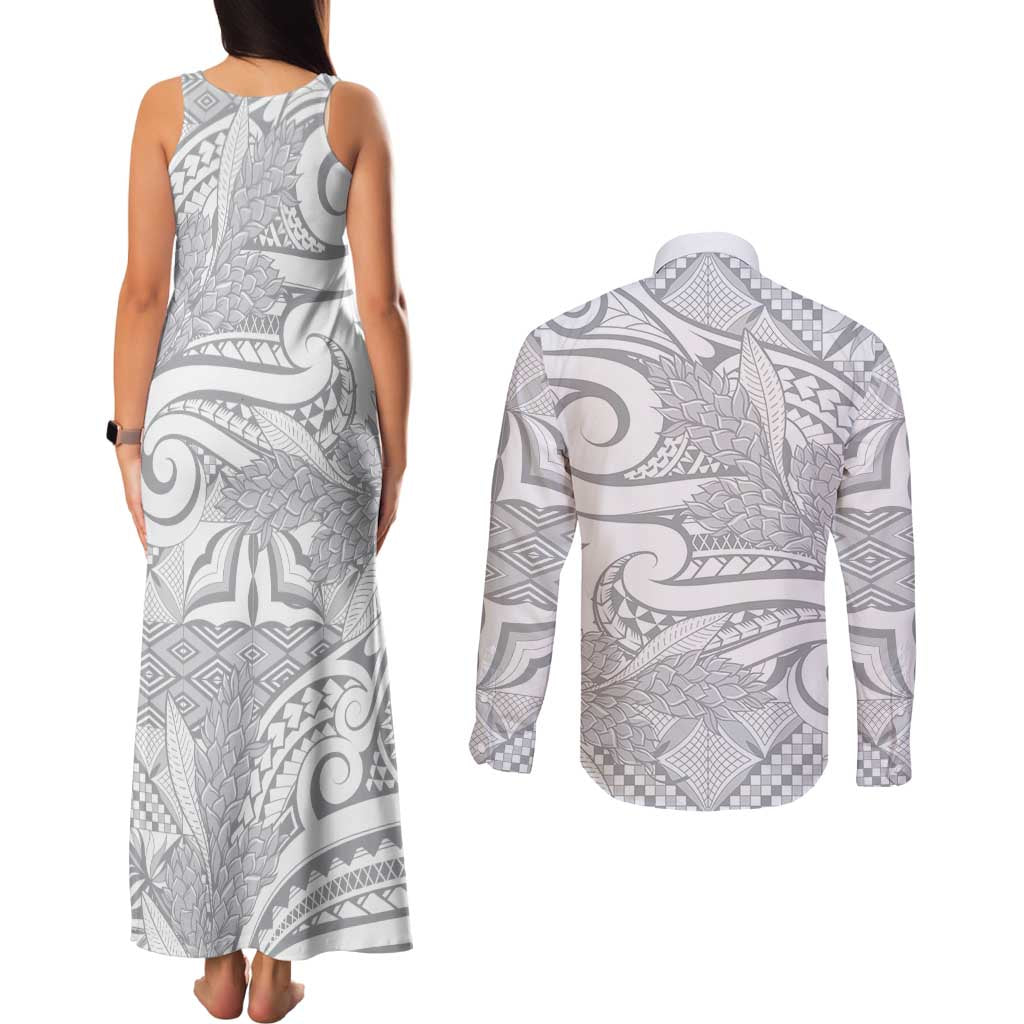 Lotu Tamaiti Samoa Siapo Couples Matching Tank Maxi Dress and Long Sleeve Button Shirt White Sunday With Teuila Torch Ginger