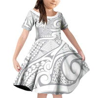 Lotu Tamaiti Samoa Siapo Family Matching Off Shoulder Short Dress and Hawaiian Shirt White Sunday With Teuila Torch Ginger
