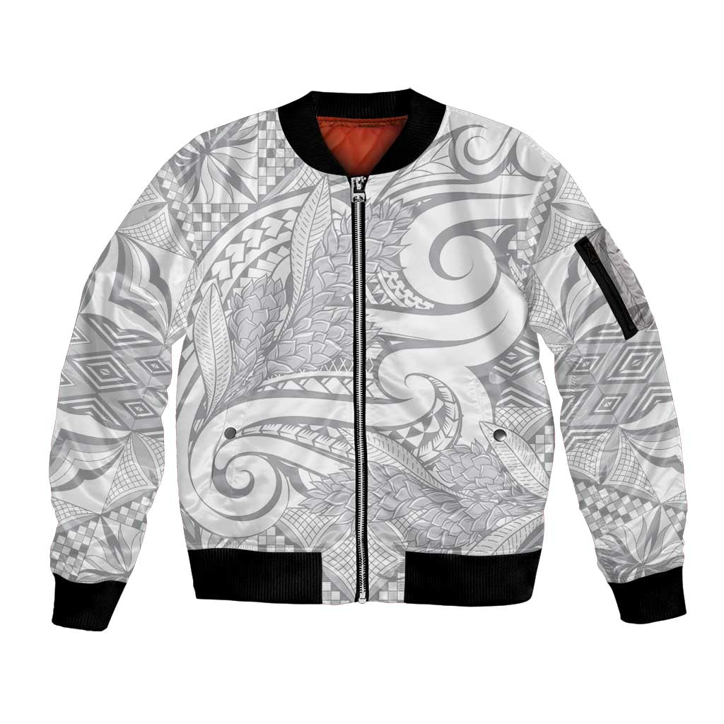 Lotu Tamaiti Samoa Siapo Sleeve Zip Bomber Jacket White Sunday With Teuila Torch Ginger