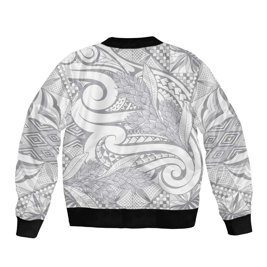 Lotu Tamaiti Samoa Siapo Sleeve Zip Bomber Jacket White Sunday With Teuila Torch Ginger