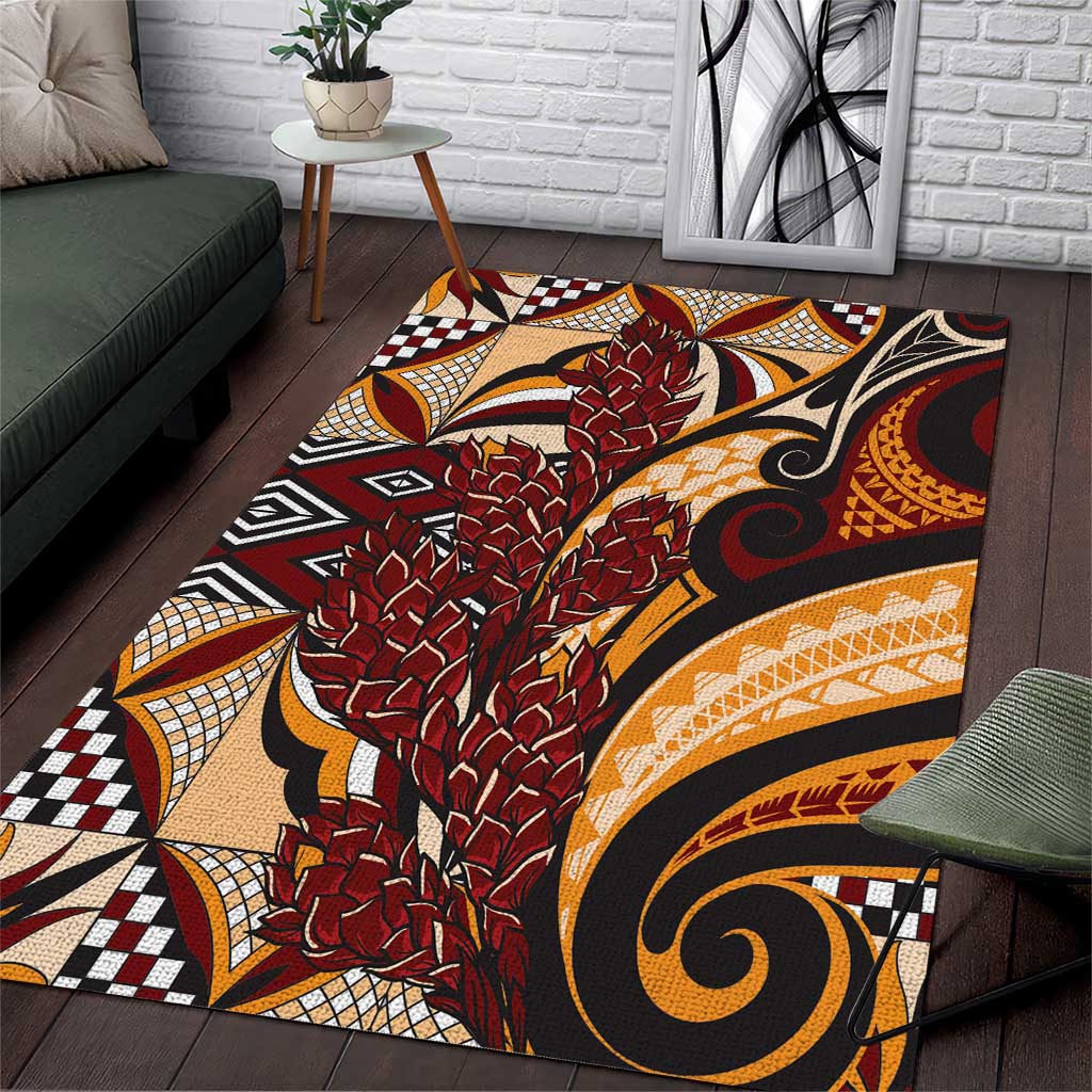 Vintage Samoa Siapo Area Rug With Teuila Torch Ginger