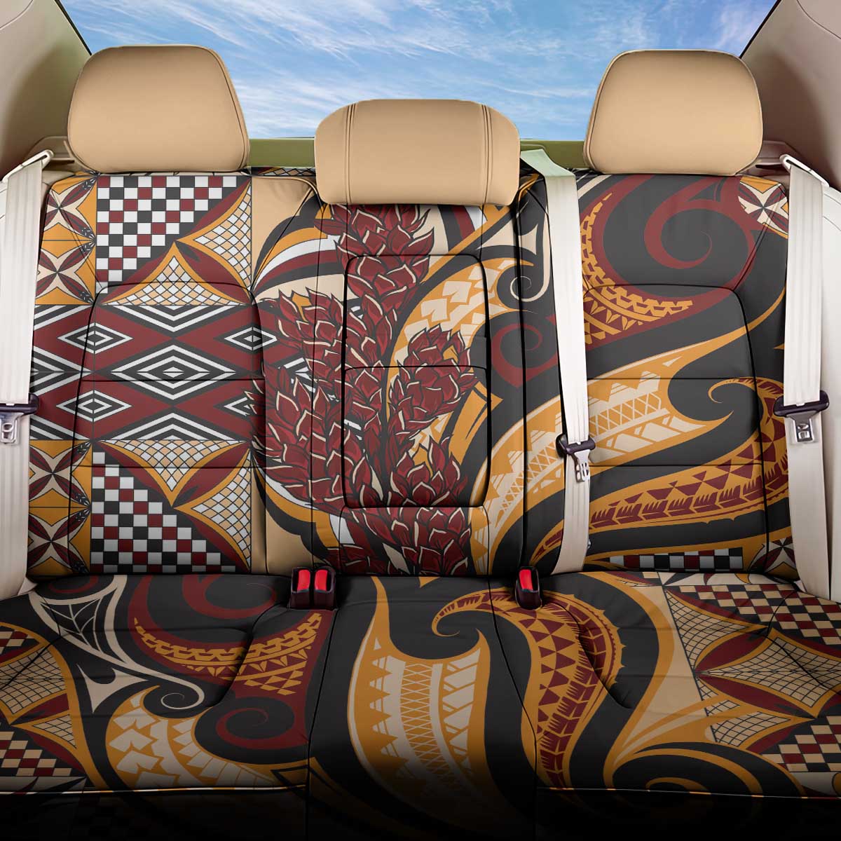 Vintage Samoa Siapo Back Car Seat Cover With Teuila Torch Ginger