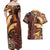 Vintage Samoa Siapo Couples Matching Off Shoulder Maxi Dress and Hawaiian Shirt With Teuila Torch Ginger