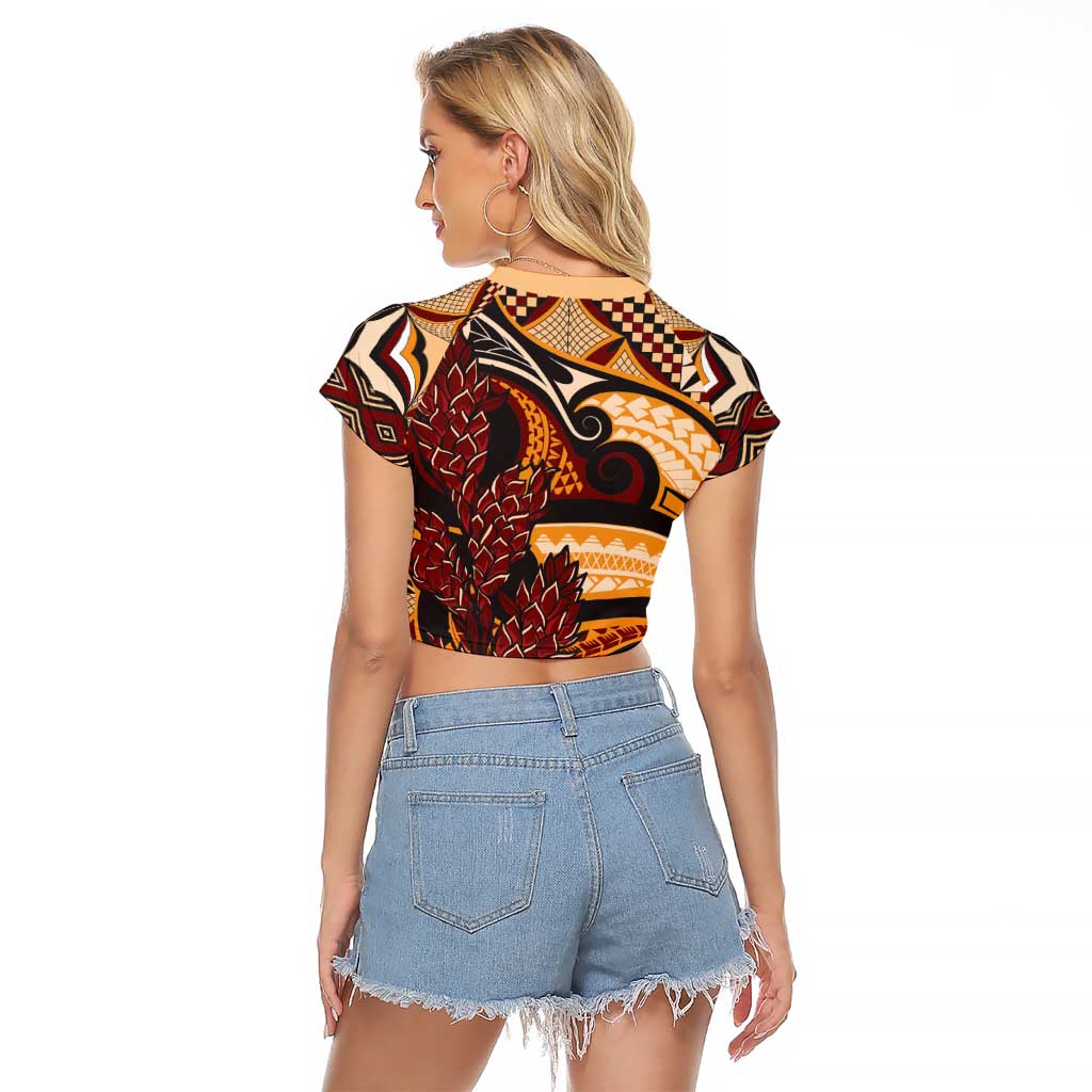 Vintage Samoa Siapo Raglan Cropped T Shirt With Teuila Torch Ginger