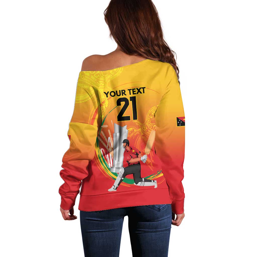 Custom Cricket PNG East Asia-Pacific Off Shoulder Sweater Papua New Guinea Rise to Power - Polynesian Pride