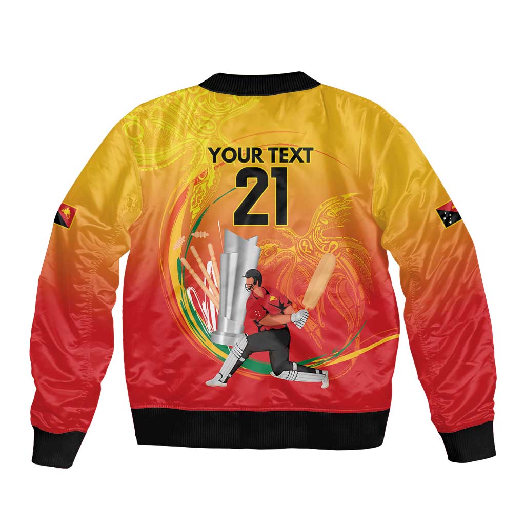 Custom Cricket PNG East Asia-Pacific Sleeve Zip Bomber Jacket Papua New Guinea Rise to Power LT9 - Polynesian Pride