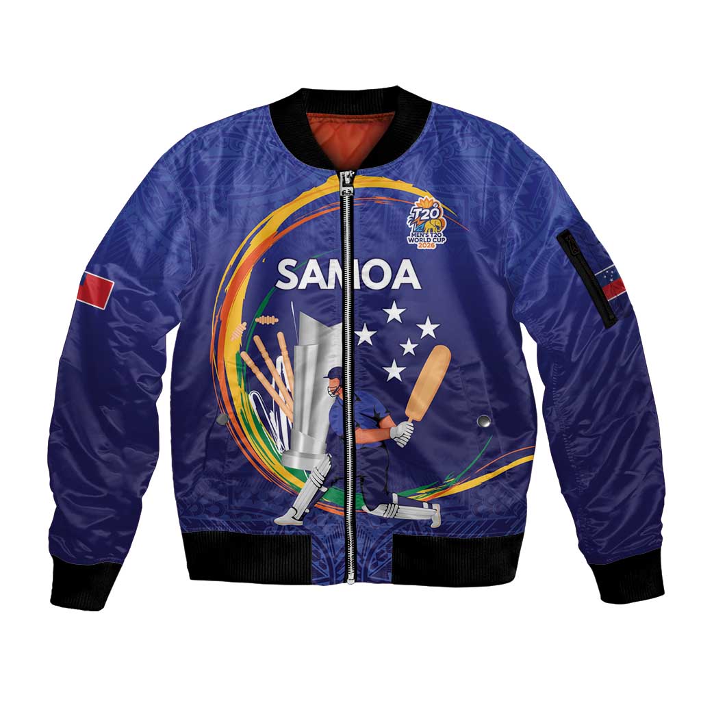 Custom Cricket Samoa East Asia-Pacific Sleeve Zip Bomber Jacket Samoa Storming the Limits LT9 Unisex Blue - Polynesian Pride