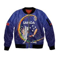 Custom Cricket Samoa East Asia-Pacific Sleeve Zip Bomber Jacket Samoa Storming the Limits LT9 Unisex Blue - Polynesian Pride