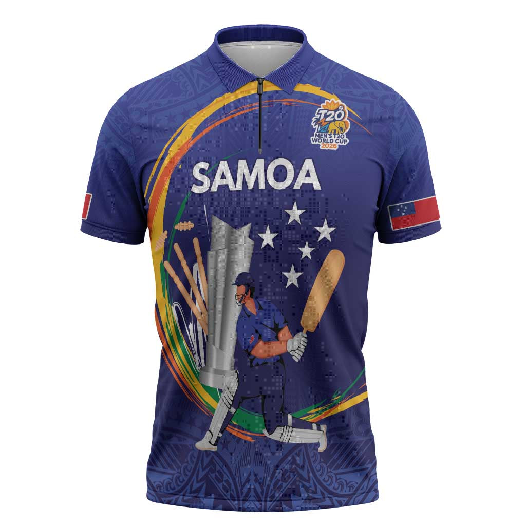 Custom Cricket Samoa East Asia-Pacific Zipper Polo Shirt Samoa Storming the Limits LT9 Blue - Polynesian Pride