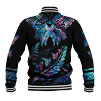 Polynesia Ribbon Butterflies Baseball Jacket Silver Fern Breast Cancer With Papua Shell Pattern LT9 - Polynesian Pride