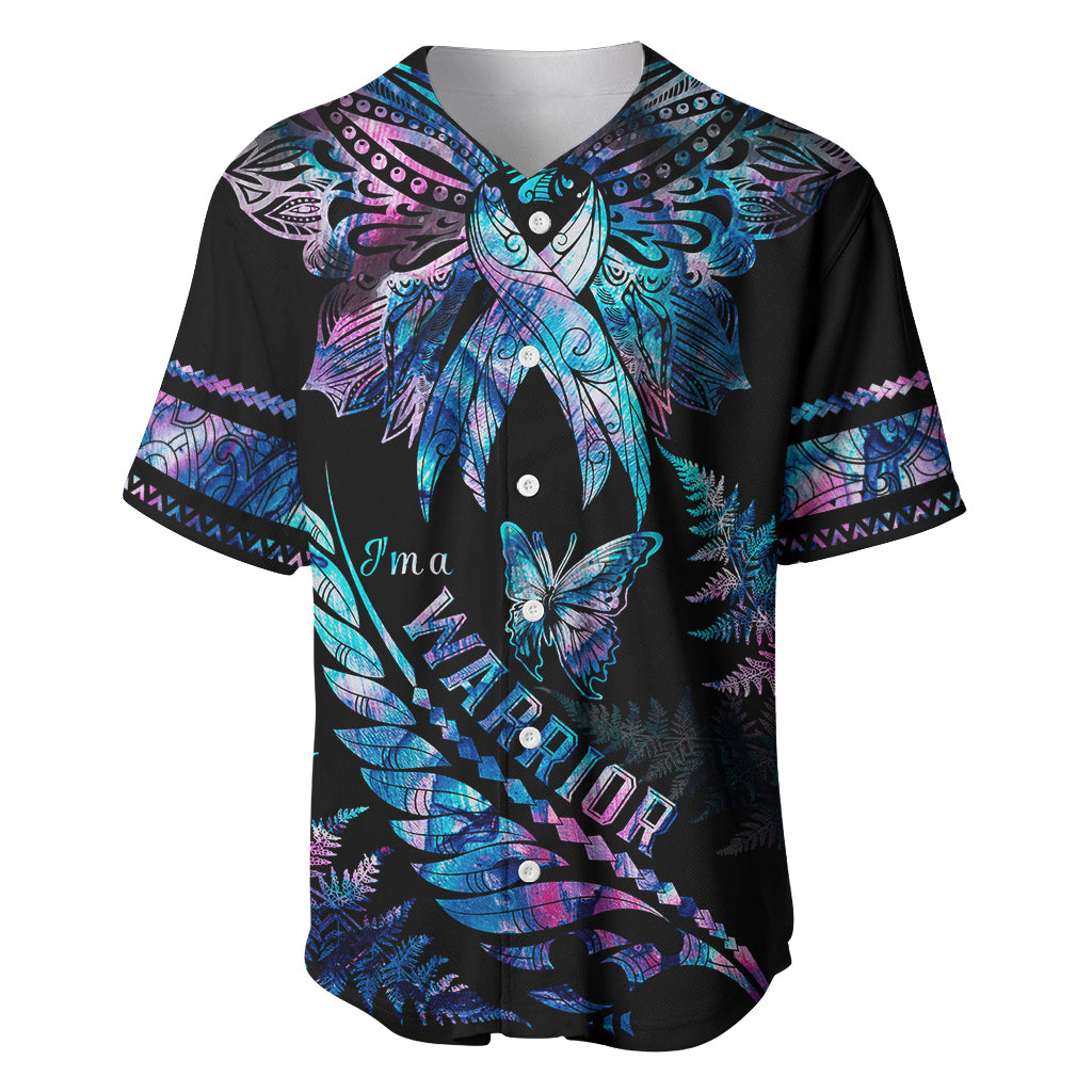 Polynesia Ribbon Butterflies Baseball Jersey Silver Fern Breast Cancer With Papua Shell Pattern LT9 Black - Polynesian Pride