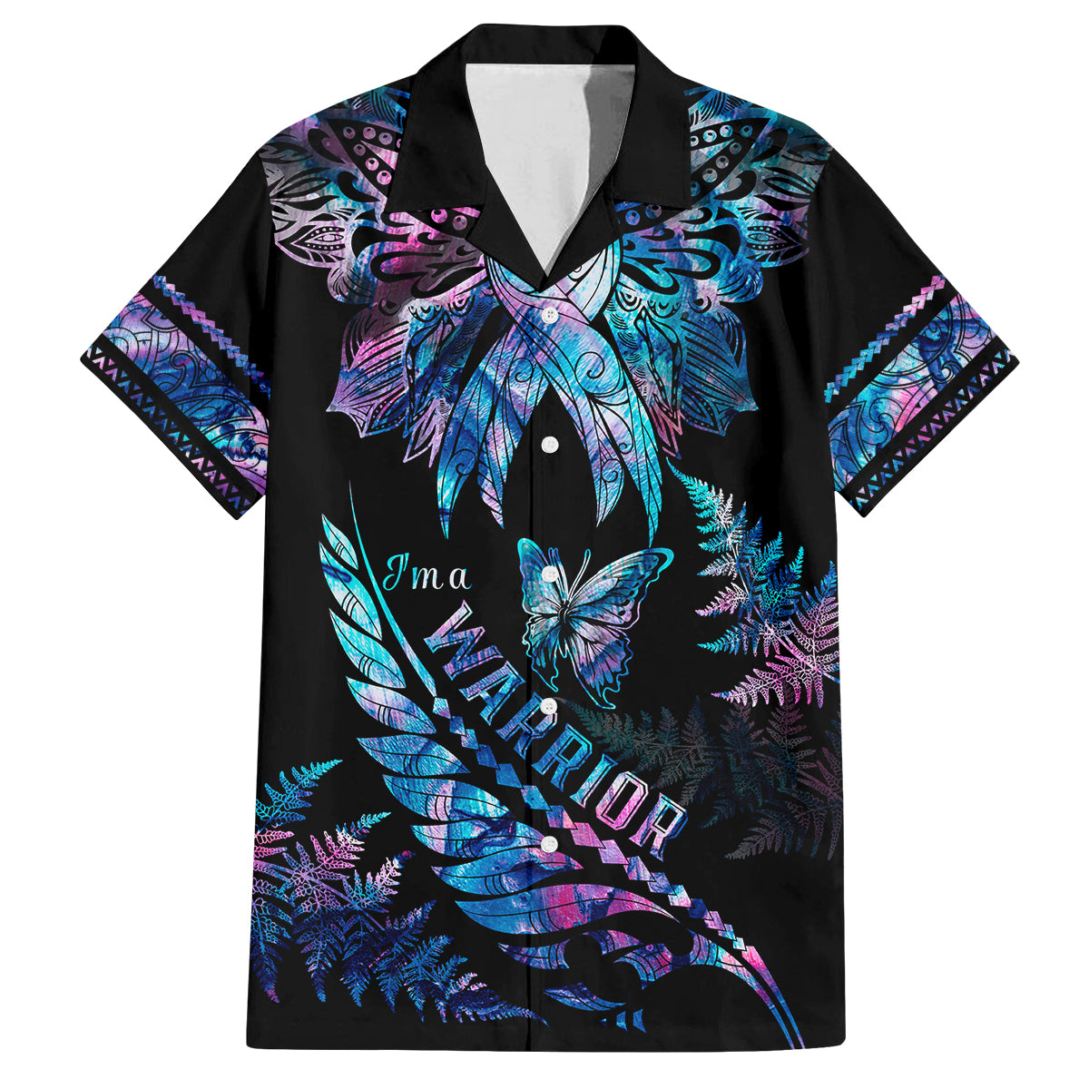 polynesia-ribbon-butterflies-family-matching-long-sleeve-bodycon-dress-and-hawaiian-shirt-silver-fern-breast-cancer-with-papua-shell-pattern