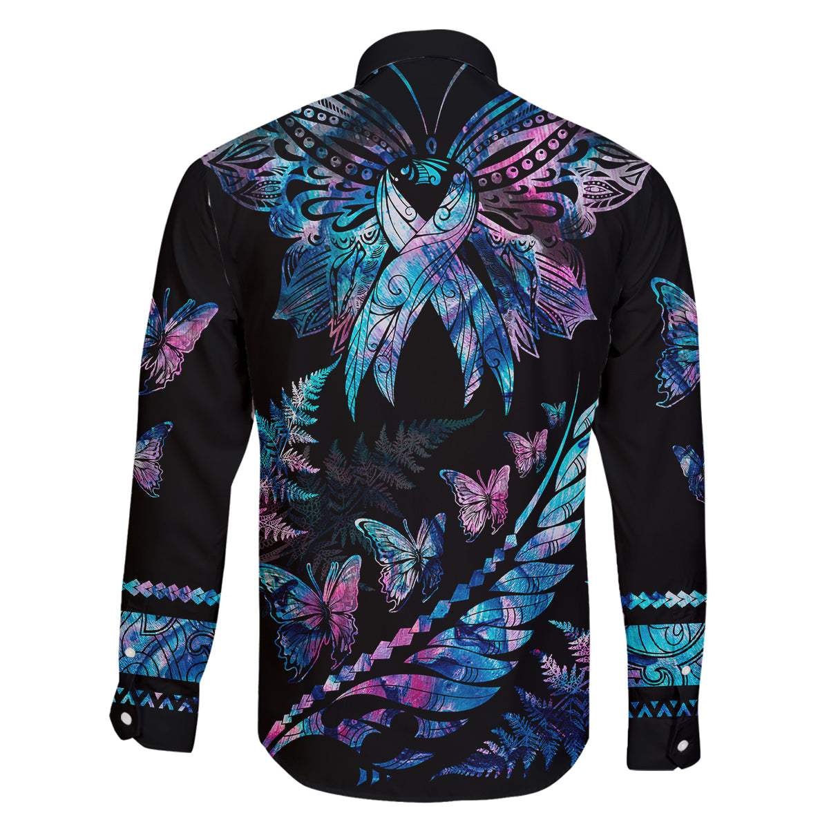 polynesia-ribbon-butterflies-family-matching-summer-maxi-dress-and-hawaiian-shirt-silver-fern-breast-cancer-with-papua-shell-pattern