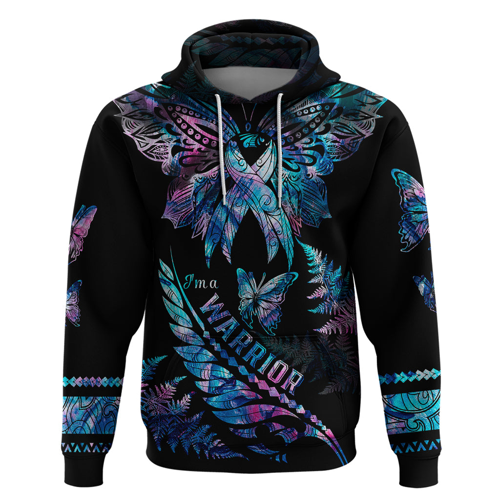 Polynesia Ribbon Butterflies Hoodie Silver Fern Breast Cancer With Papua Shell Pattern LT9 Black - Polynesian Pride