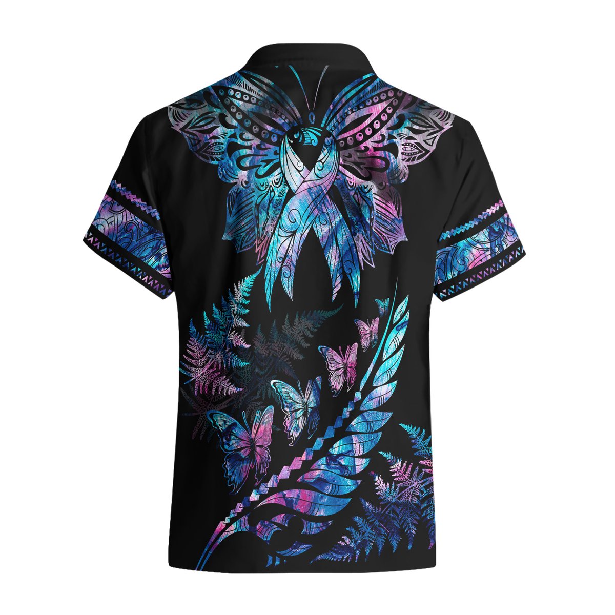 personalised-polynesia-ribbon-butterflies-hawaiian-shirt-silver-fern-breast-cancer-with-papua-shell-pattern