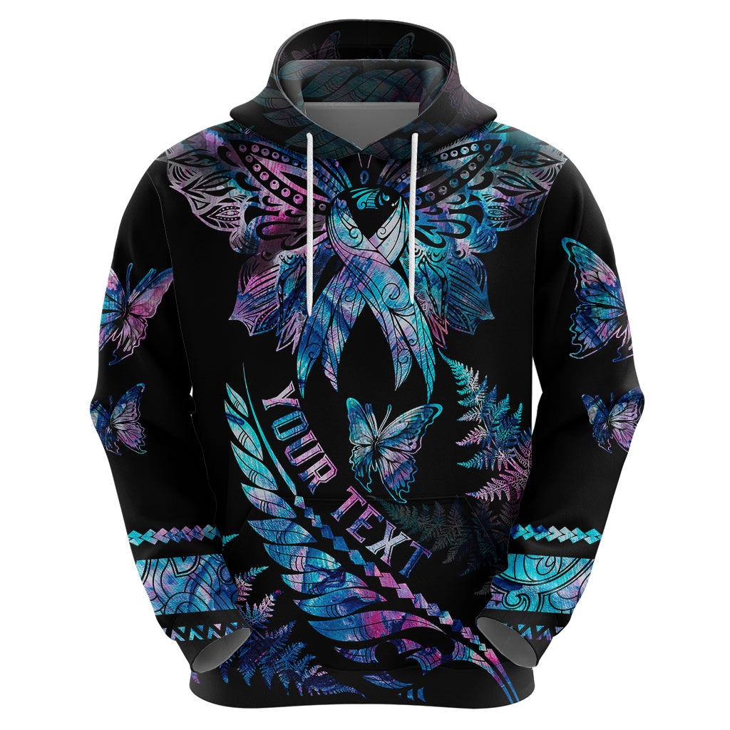 Personalised Polynesia Ribbon Butterflies Hoodie Silver Fern Breast Cancer With Papua Shell Pattern LT9 - Polynesian Pride