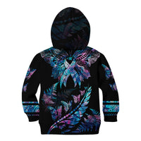 Personalised Polynesia Ribbon Butterflies Kid Hoodie Silver Fern Breast Cancer With Papua Shell Pattern LT9 - Polynesian Pride