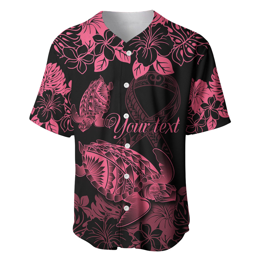 Personalised Polynesian Turtle Ribbon Baseball Jersey Think Pink Breast Cancer With Pacific Hibiscus LT9 Pink - Polynesian Pride