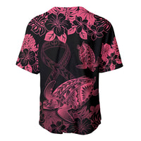 Personalised Polynesian Turtle Ribbon Baseball Jersey Think Pink Breast Cancer With Pacific Hibiscus LT9 - Polynesian Pride