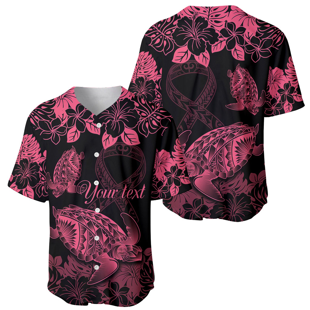 Personalised Polynesian Turtle Ribbon Baseball Jersey Think Pink Breast Cancer With Pacific Hibiscus LT9 - Polynesian Pride